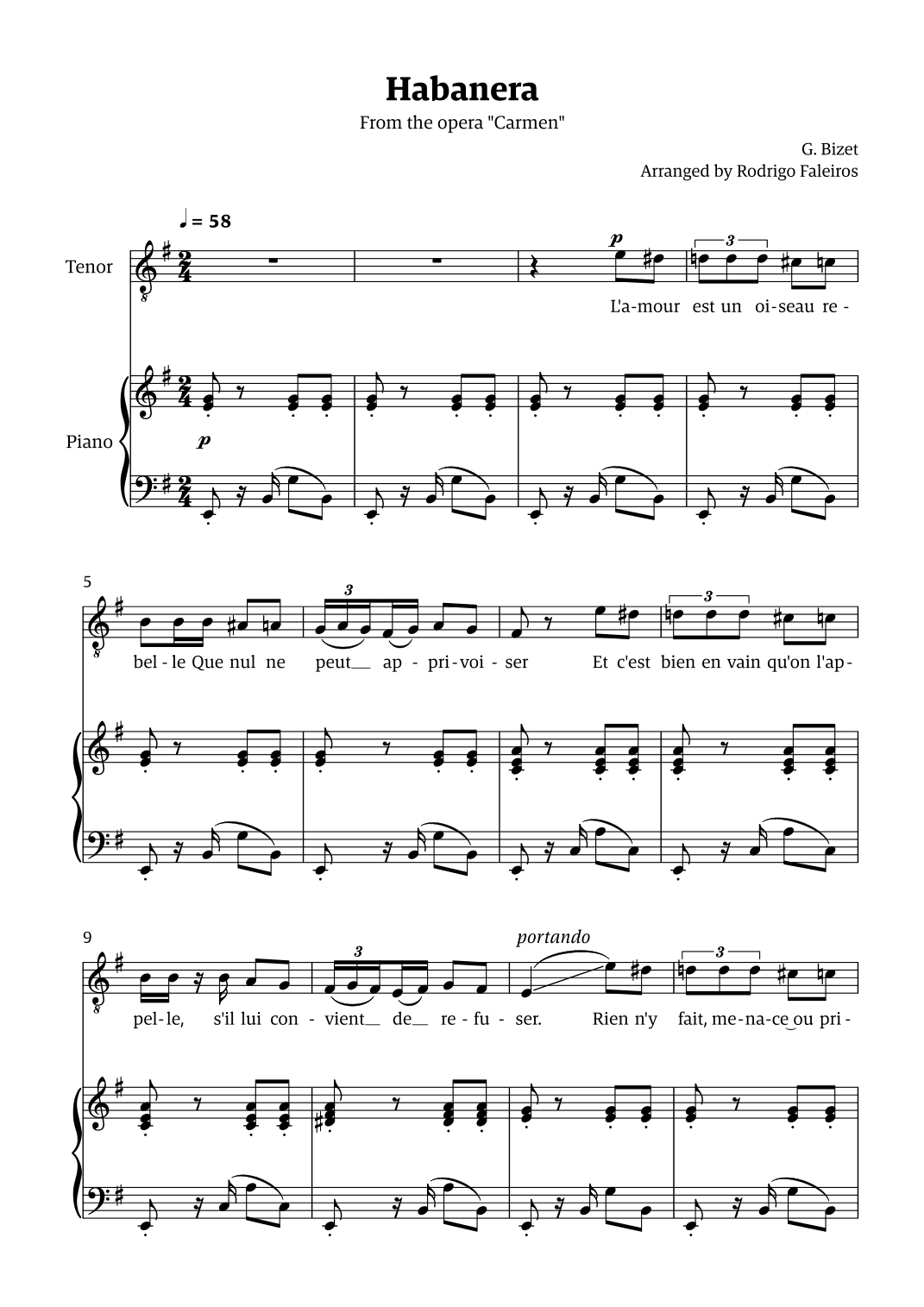 Habanera (for tenor - E minor/major) (arr. Rodrigo Faleiros)