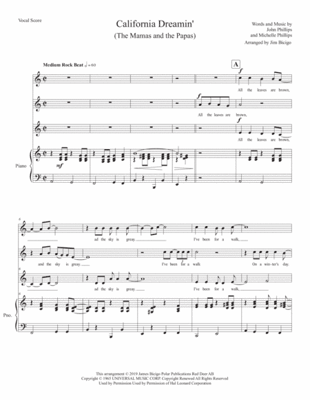 California Dreamin' (arr. Jim Bicigo)