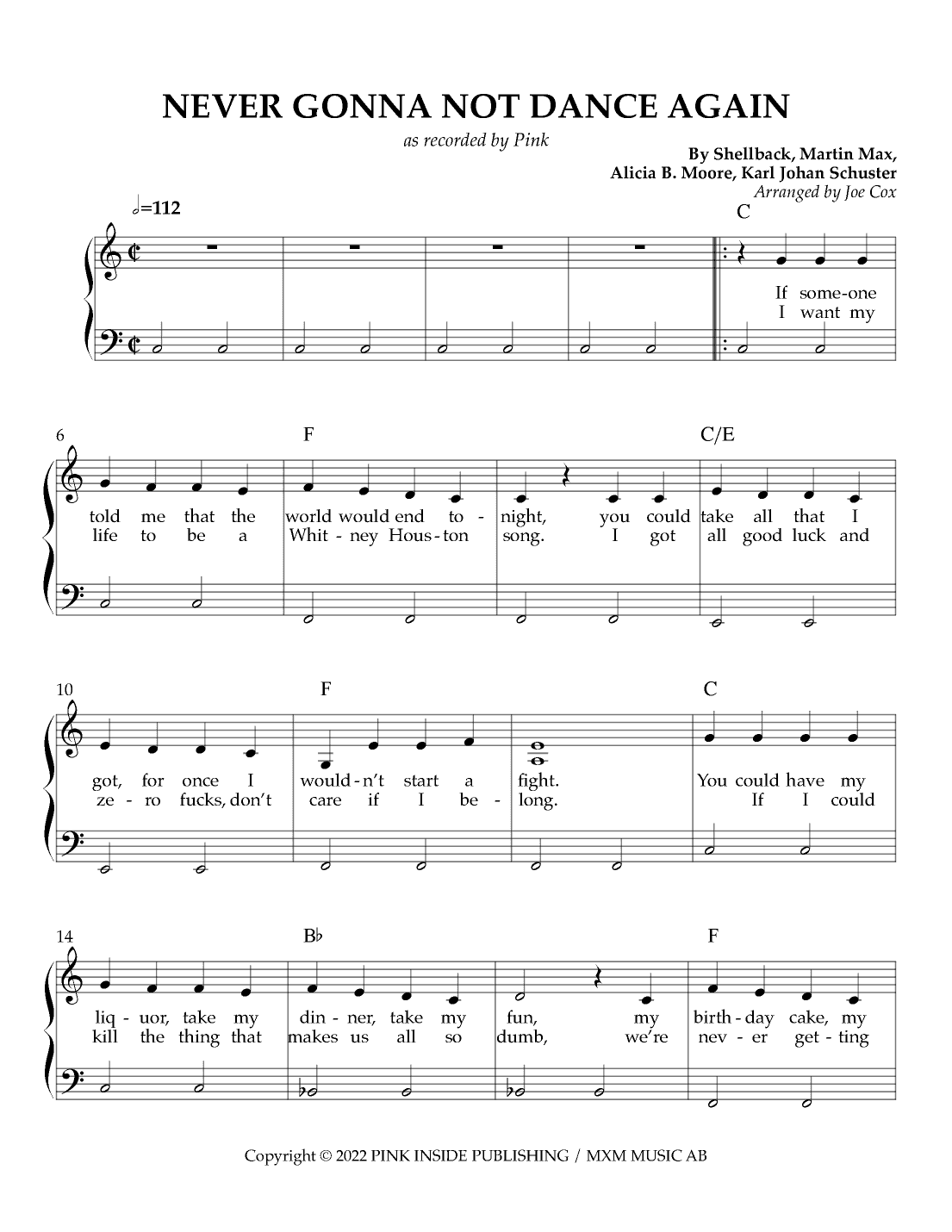 Never Gonna Not Dance Again (arr. Joe Cox)