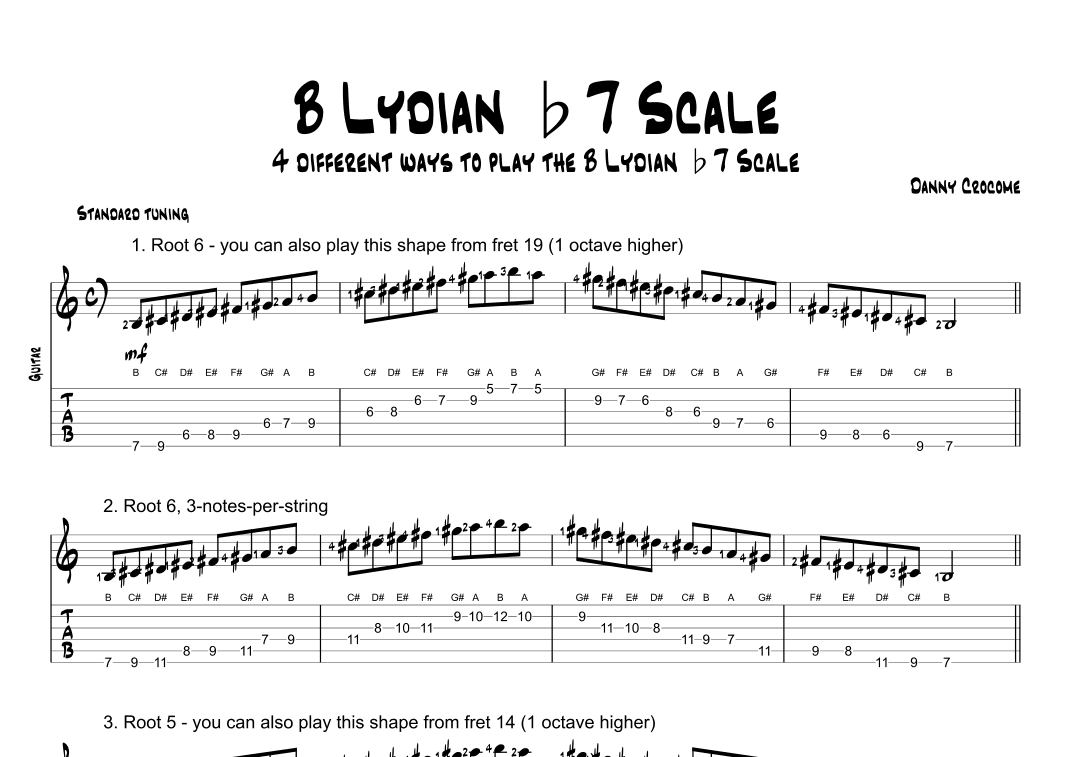 B Lydian b7 Scale (4 Ways to Play)
