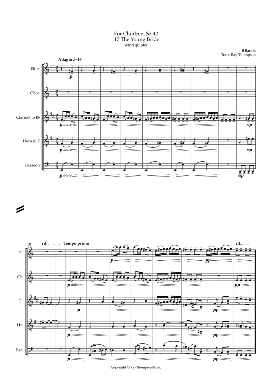 Bartók: For Children, Sz.42 17 The Young Bride (arr. Ray Thompson)