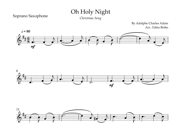 Oh Holly Night (Christmas Song) for Soprano Saxophone Solo (arr. Fabio Britto)
