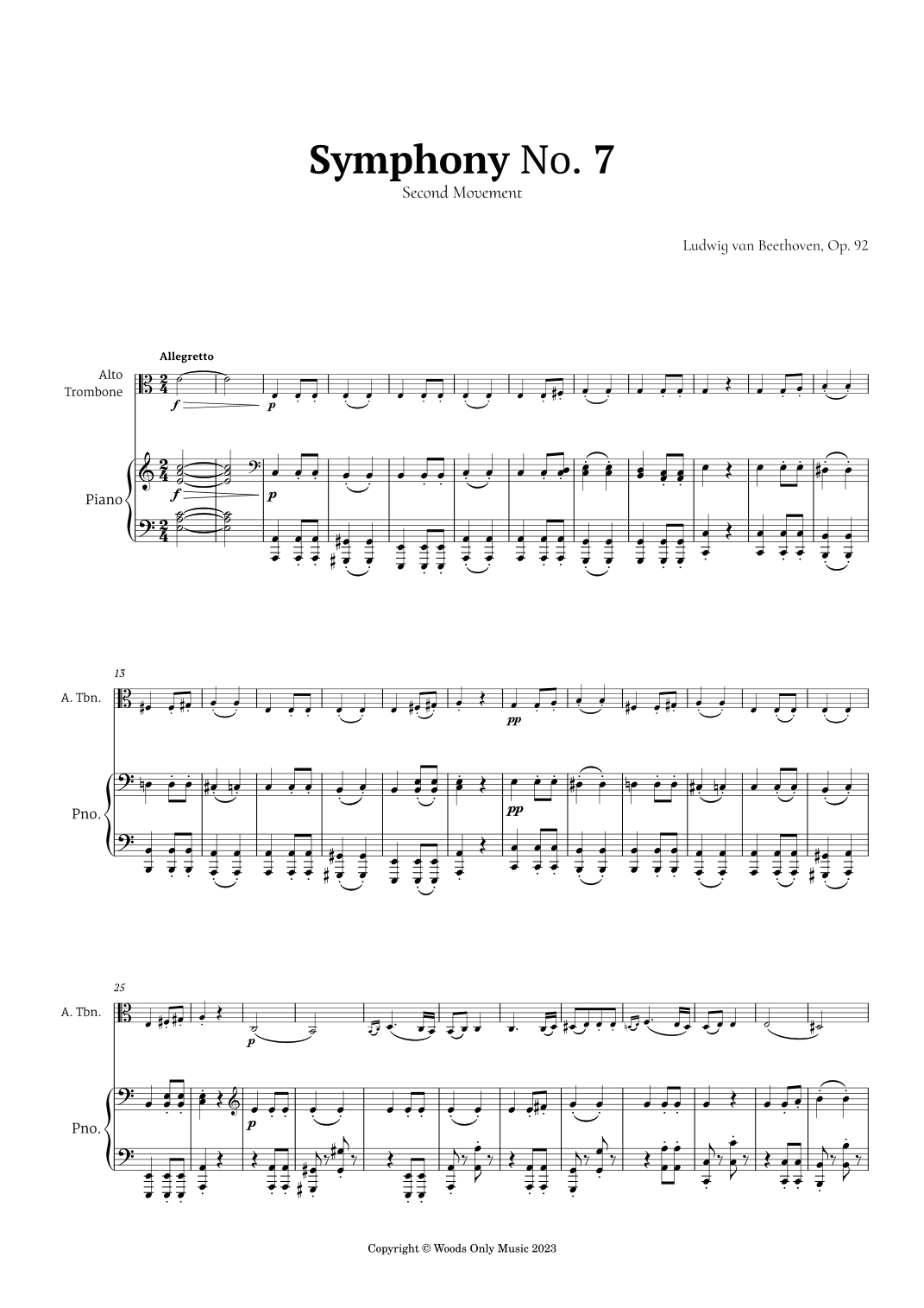 Symphony No. 7 by Beethoven for Alto Trombone and Piano (arr. Ander)
