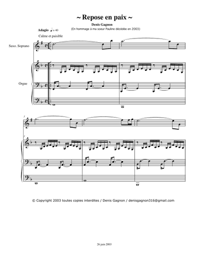 Repose en Paix (Pour saxo. Soprano et Orgue)
