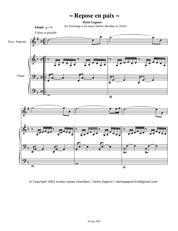 Repose en Paix (Pour saxo. Soprano et Orgue)