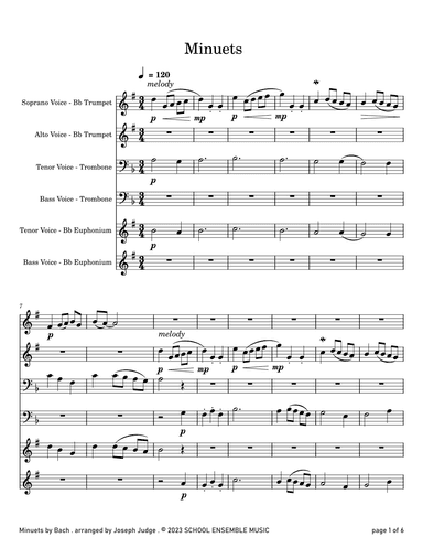 Minuets by Bach for Brass Quartet in Schools (arr. Joseph Judge)