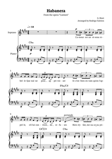 Habanera (for soprano - C# minor/major) (arr. Rodrigo Faleiros)
