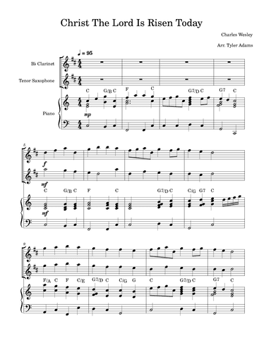 Christ The Lord Is Risen Today (Bb Clarinet and Tenor Sax Duet with Piano) (arr. Tyler Adams)