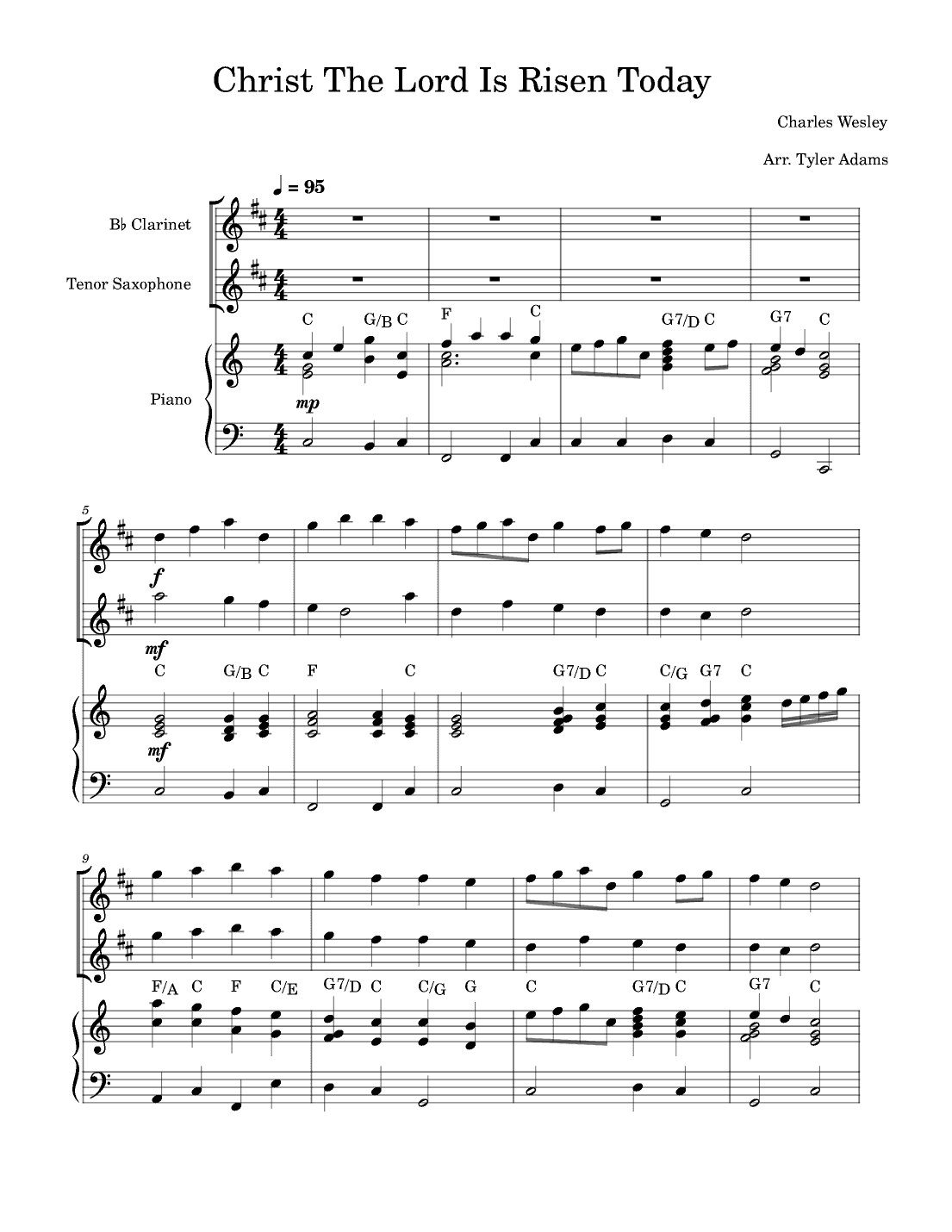 Christ The Lord Is Risen Today (Bb Clarinet and Tenor Sax Duet with Piano) (arr. Tyler Adams)