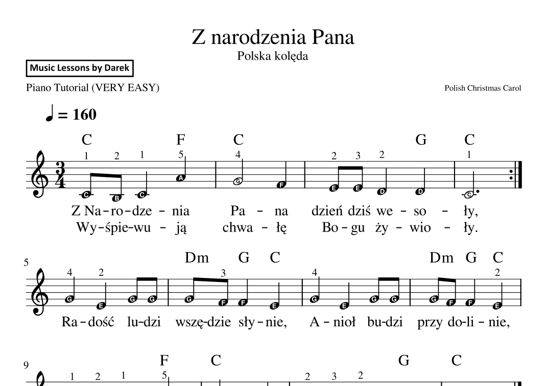 Z narodzenia Pana (Polish Christmas Carol) [VERY EASY PIANO] (arr. Darek)