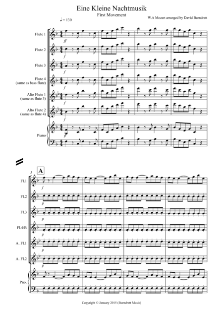 Eine Kleine Nachtmusik (1st movement) for Flute Quartet (arr. David Burndrett)