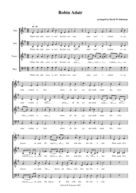 Robin Adair for mixed choir (SATB) (arr. David Warin Solomons)