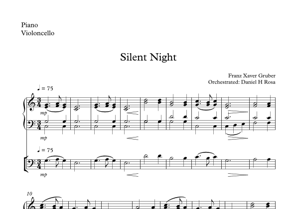 Silent Night - Christmas Carol - Violoncello and Piano (arr. Daniel H Rosa)