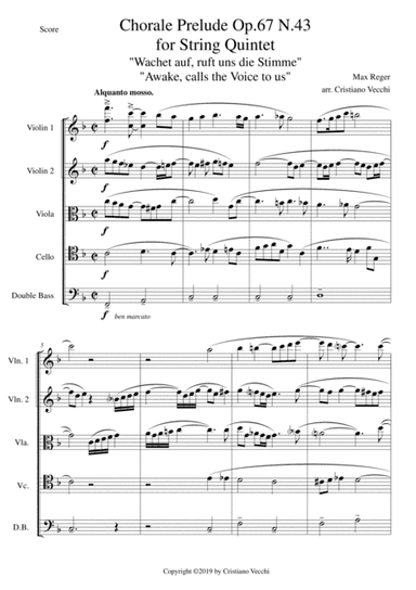 Chorale Prelude Op.67 N.43 for String Quintet (arr. Cristiano Vecchi)