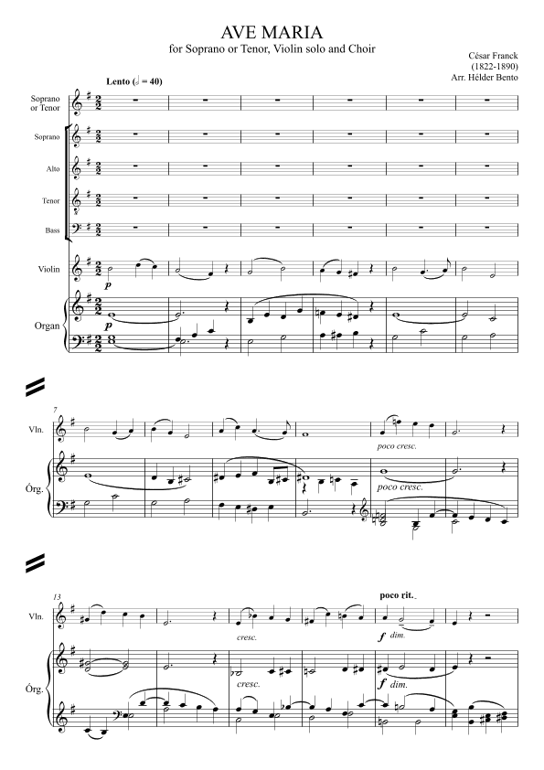 Avé Maria - César Franck for High Voice, Choir and Violin Solo (arr. Hélder Bento)