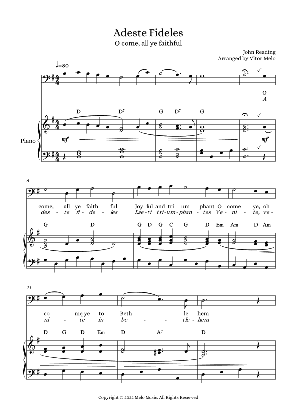 Adeste Fideles (O Come, All Ye Faithful) - bass clef instrument and piano (arr. Vitor Melo)