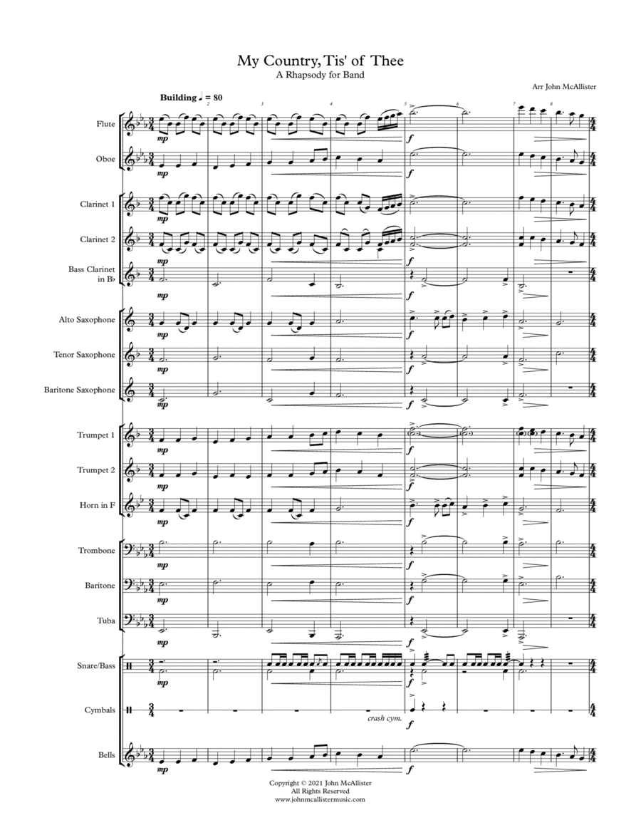 My Country, Tis' of Thee - for concert band (arr. John McAllister)