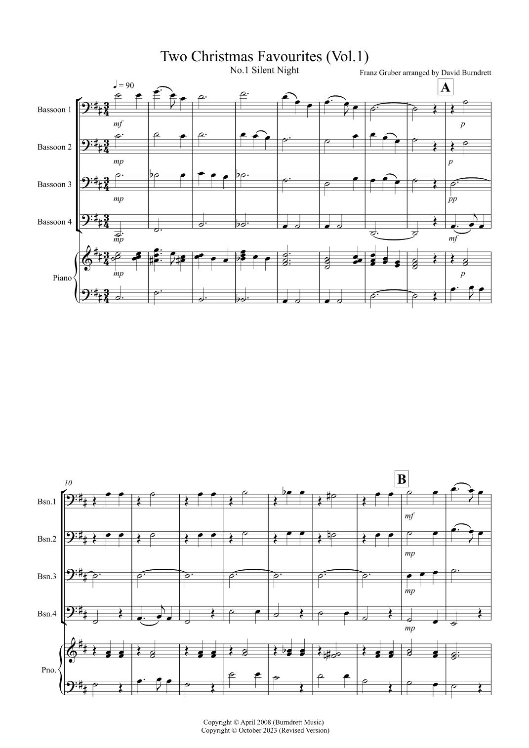 2 Christmas Favourites for Bassoon Quartet (volume one) (arr. David Burndrett)