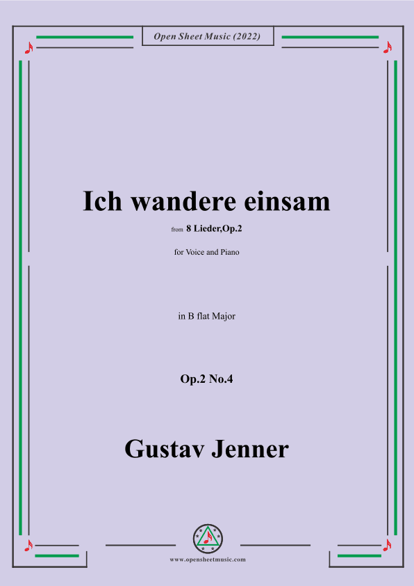 Jenner-Ich wandere einsam,in B flat Major,Op.2 No.4 (arr. OSM Press)