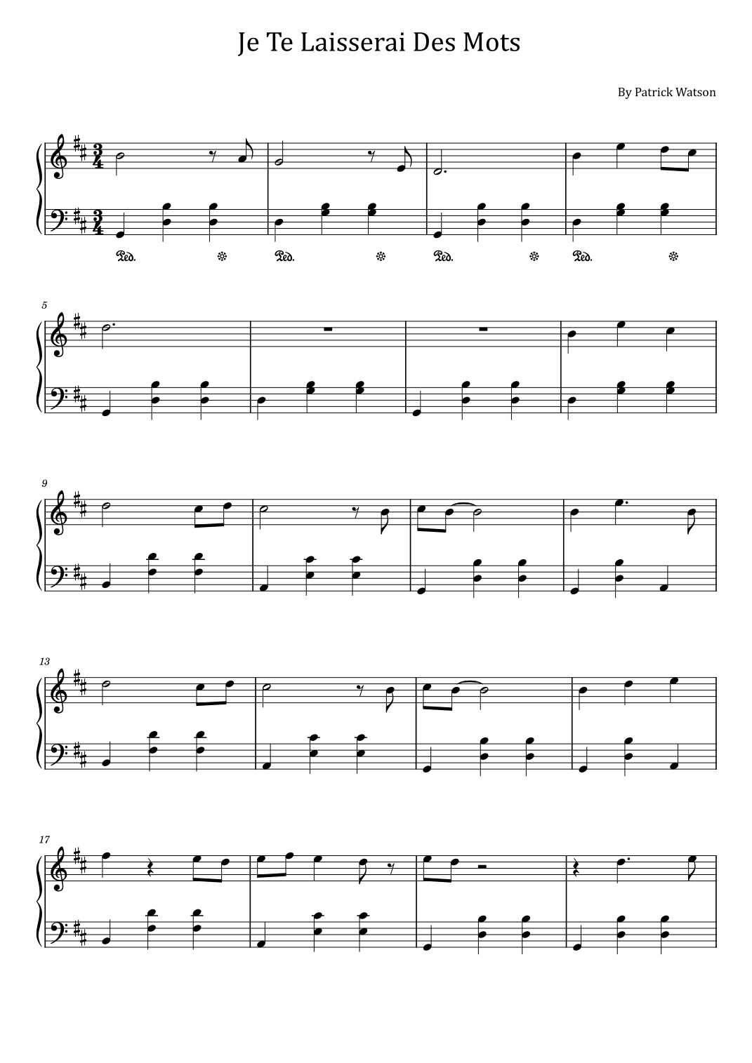 Je Te Laisserai Des Mots (arr. poon)