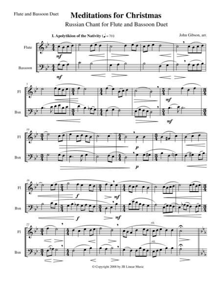 Meditations for Christmas, Russian Chant for Flute and Bassoon Duet (arr. John Gibson)