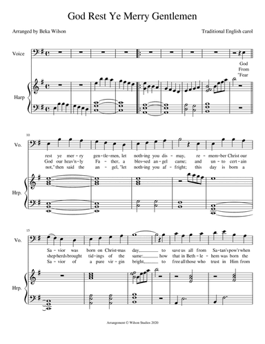 God Rest Ye Merry Gentlemen--vocal solo (bass clef) with harp accompaniment (arr. Beka Wilson)