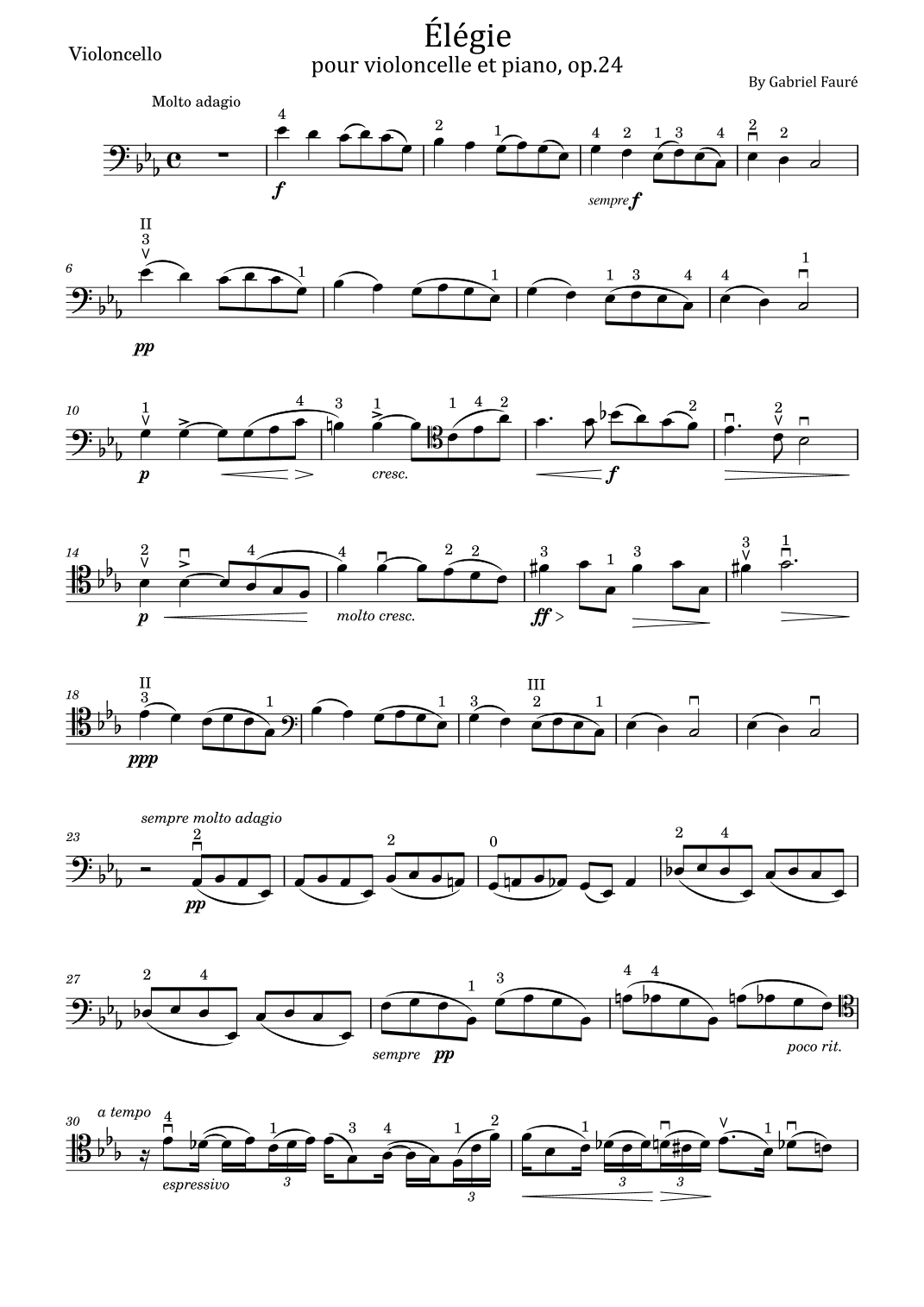 Gabriel Fauré - Elégie Op.24 - For Violoncello Solo Original With Fingered (arr. poon)