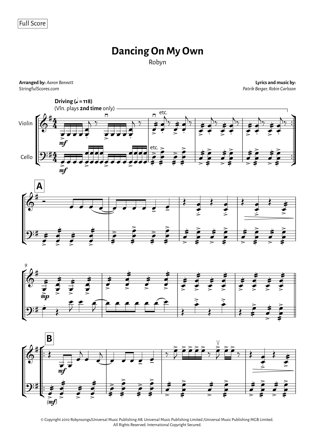 Dancing On My Own (arr. Aaron Bennett)