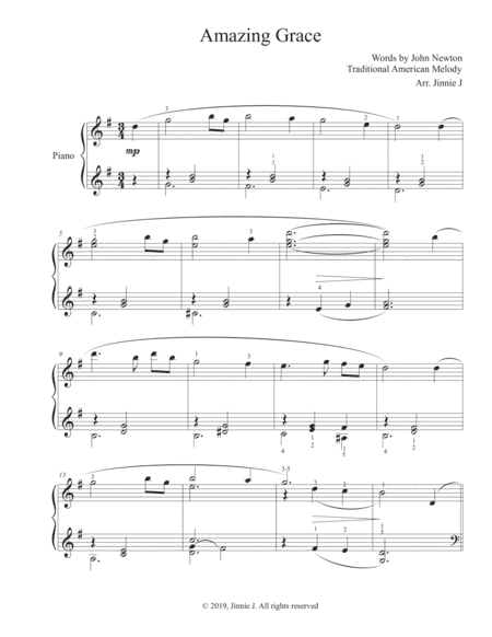 Amazing Grace - Piano (arr. Jinnie J)