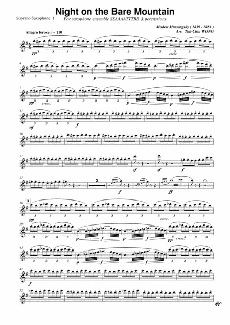 Night on the Bare Mountain arranged for Saxophone Ensemble Parts only (arr. Tak Chiu Wong)