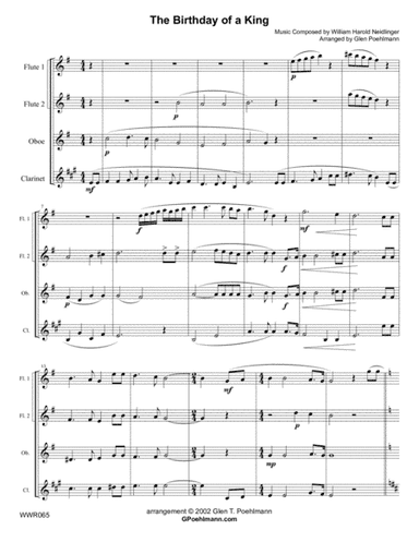 THE BIRTHDAY OF A KING - WOODWIND QUARTET (2 Flutes, Oboe & Clarinet) unaccompanied (arr. Glen Poehlmann)