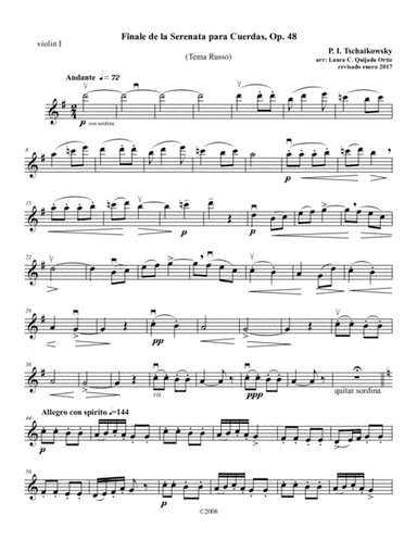 Finale (Tema Russo) from Tschaikowsky's String Serenade, op. 48 PARTS ONLY (arr. Laura C. Quijada Ortíz)