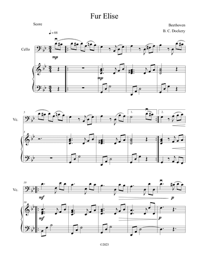 Fur Elise (Cello Solo with Piano Accompaniment) (arr. B. C. Dockery)