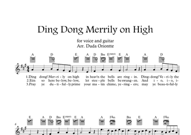 Ding Dong Merrily on High  (A major - guitar TABS - with lyrics) (arr. Duda Oriontte)