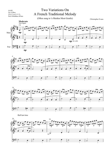 Variations On a French Traditional Carol, for Organ Solo (arr. Christopher Evans)