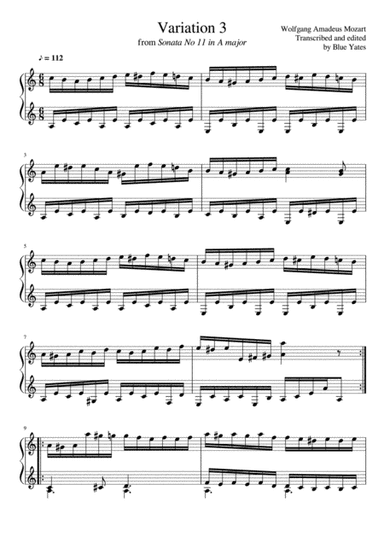Variation 3 from 'Sonata No.11 in A' (Wolfgang Amadeus Mozart) (arr. Blue Yates)