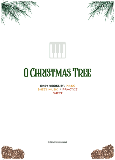 'O Christmas Tree' Easy Beginner Piano PRACTICE SHEET + Sheet Music for Kids | Christmas Carol (arr. Taru Hyvärinen)
