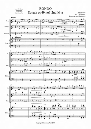 Beethoven - Rondo Op.49 - Oboe, Clarinet, Bassoon & Piano Piano Quartet (arr. Tim TK Murray)