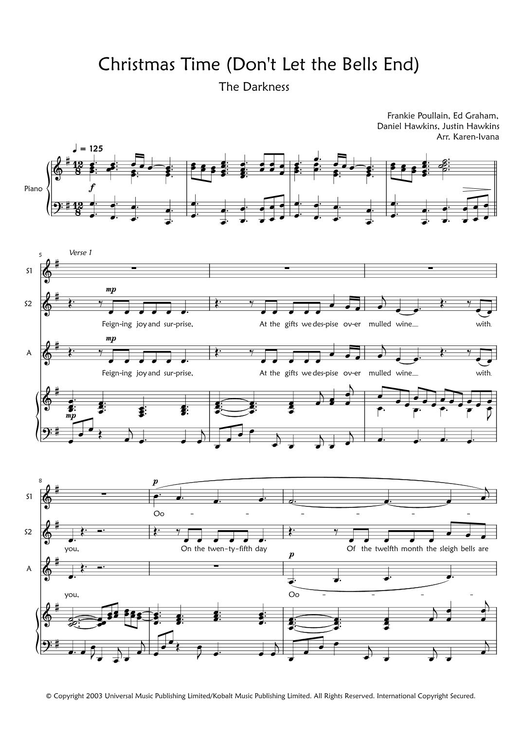 Christmas Time (don't Let The Bells End) (arr. Karen Ivana)