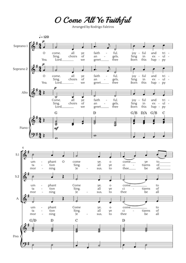 O Come All Ye Faithful (SSA choir and piano accompaniment) (arr. Rodrigo Faleiros)
