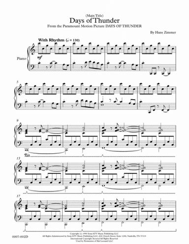 Days Of Thunder (Main Title)  from the Paramount Motion Picture DAYS OF THUNDER (arr. Red Gate Music)