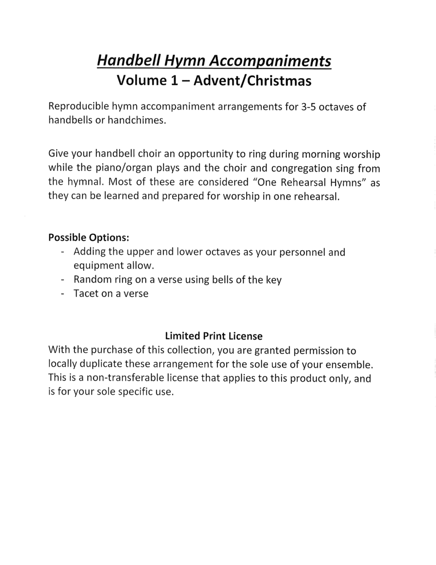 Handbell Hymn Accompaniments - Volume 1 (Advent & Christmas) (arr. Rick Holdsworth)