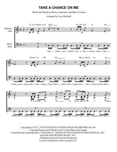 Take A Chance On Me  featured in MAMMA MIA! (arr. Joey Minshall)