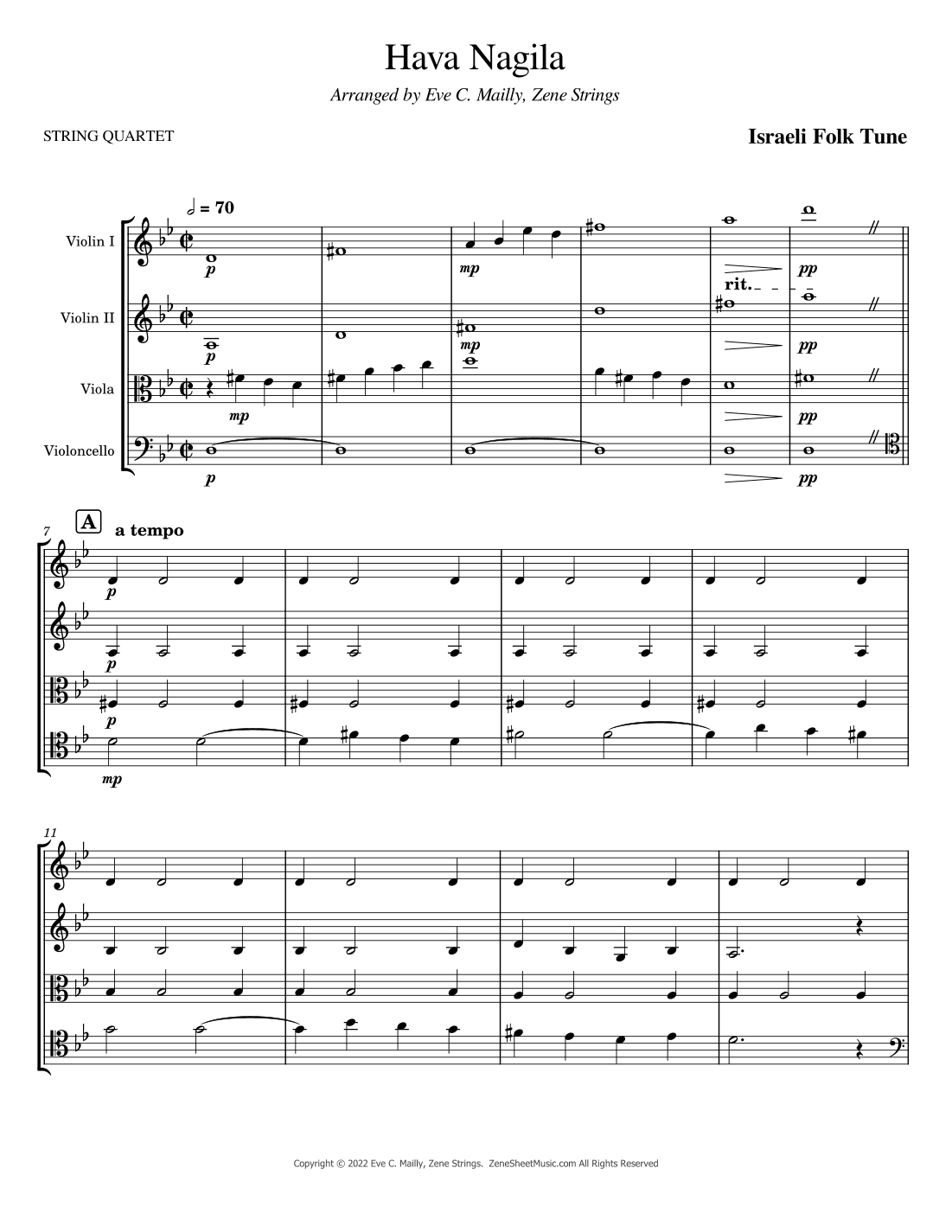 Hava Nagila - String Quartet (arr. Eve C. Mailly - Zene Strings)
