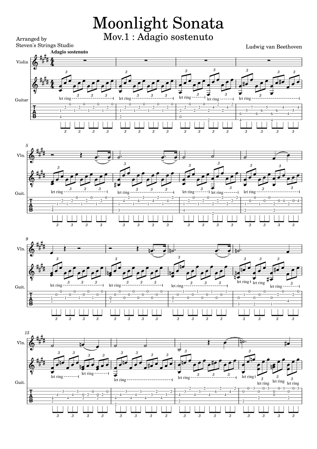 Moonlight Sonata  mov.1 : Adagio sostenuto (arr. Steven's Strings Studio)