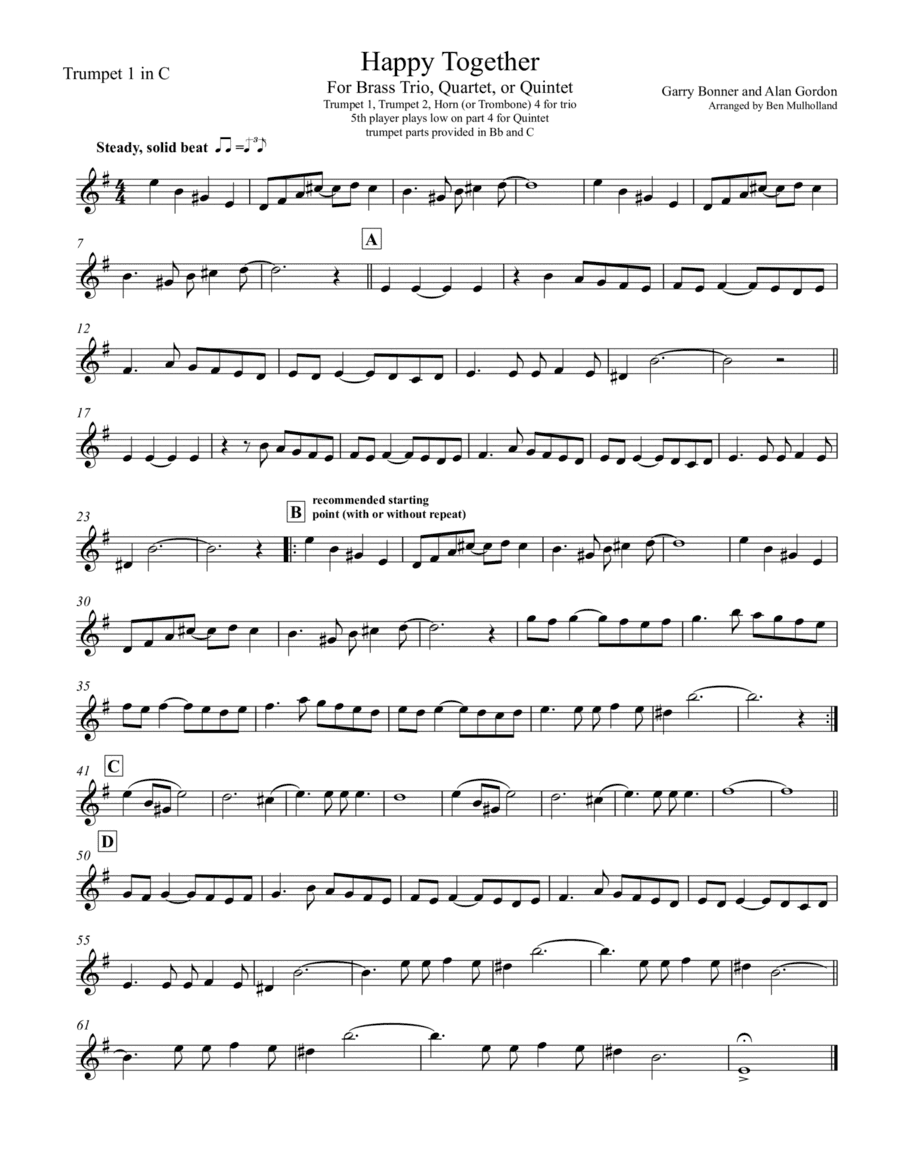 Happy Together (arr. Ben Mulholland)