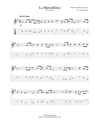 La Marseillaise - French National Anthem - for easy guitar with TAB (arr. Samuel Stokes)