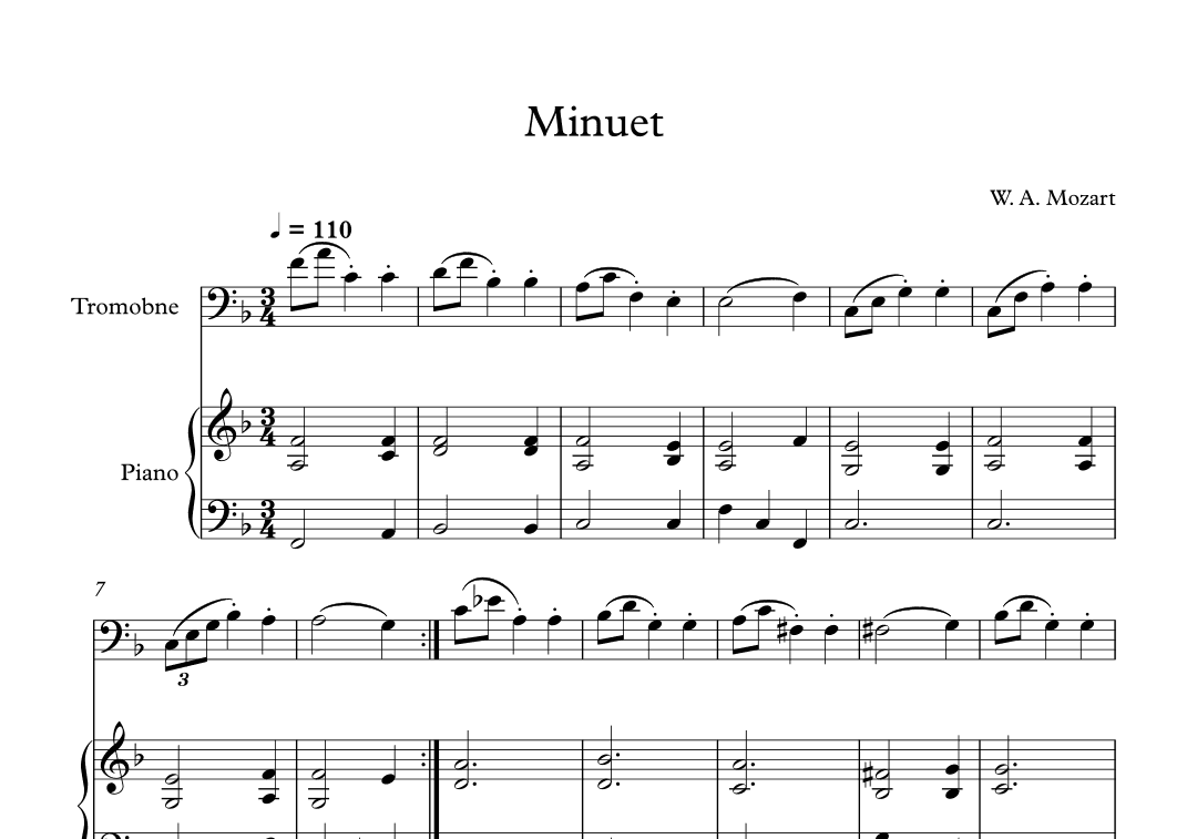 Minuet (In F Major) - Wolfgang Amadeus Mozart (Trombone + Piano) (arr. Digital Book Music)