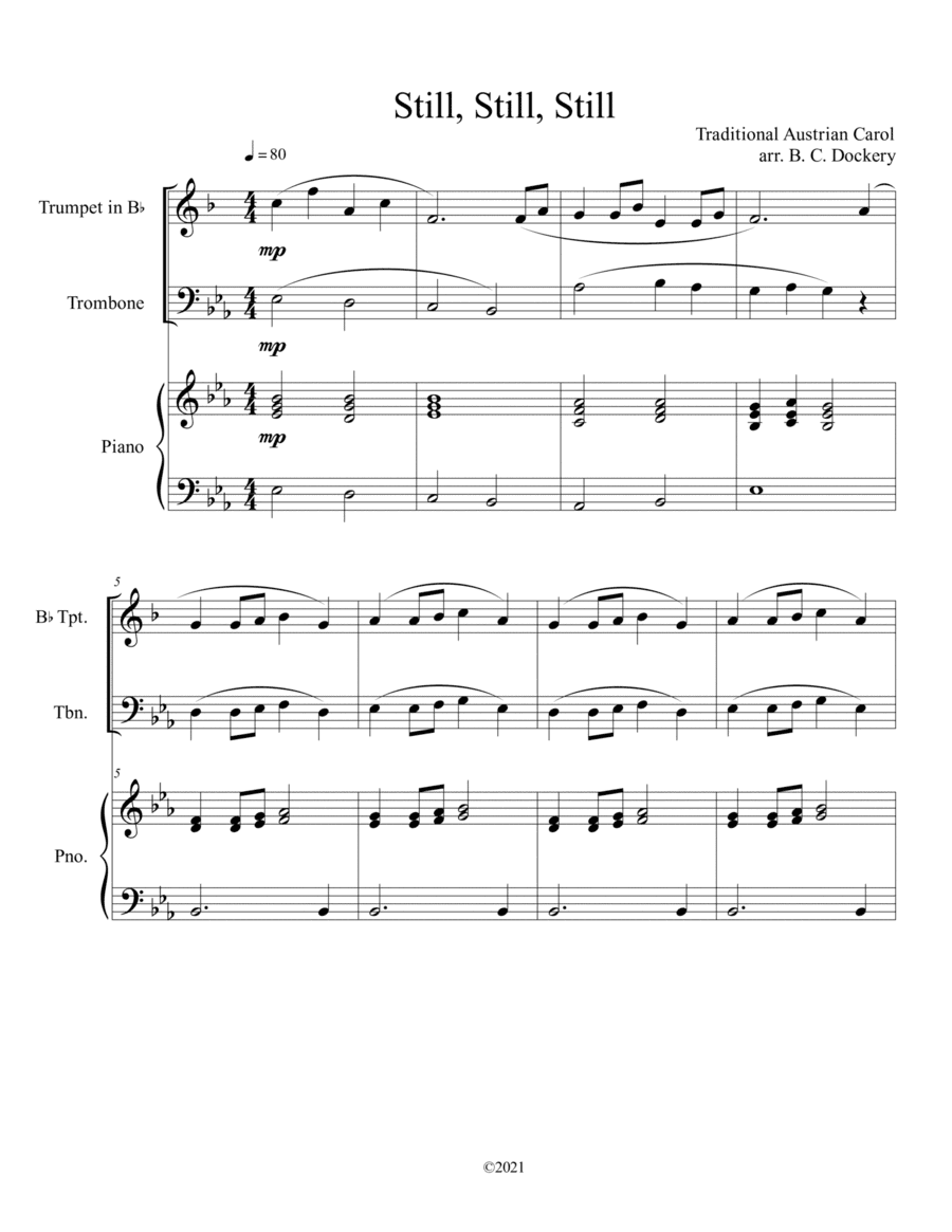 Still, Still, Still (Trumpet and Trombone Duet) with optional piano accompaniment (arr. B. C. Dockery)