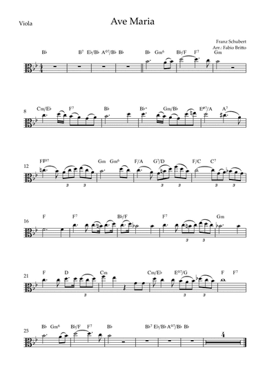 Ave Maria (Franz Schubert) for Viola Solo with Chords (Simplified) (arr. Fabio Britto)